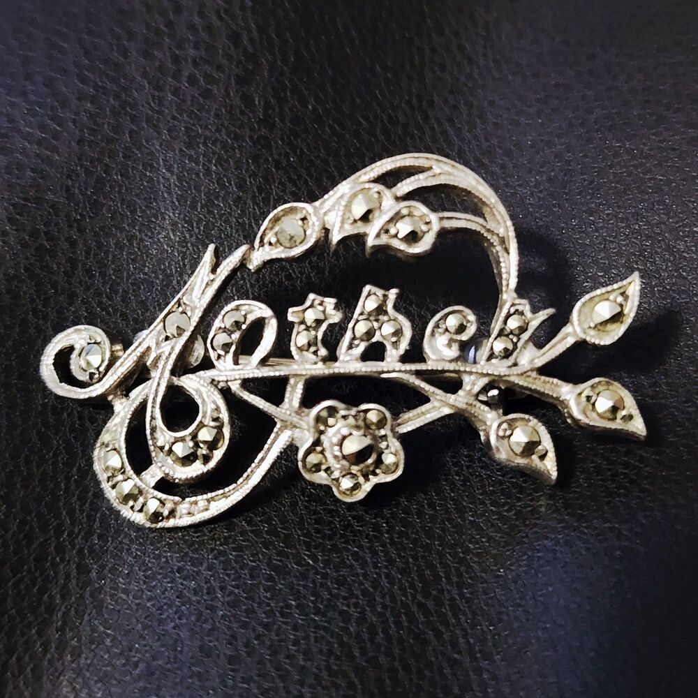 Vintage Rhodium Plated "Mother" Brooch Pin With Marcasite Rhinestones  .6 Inches